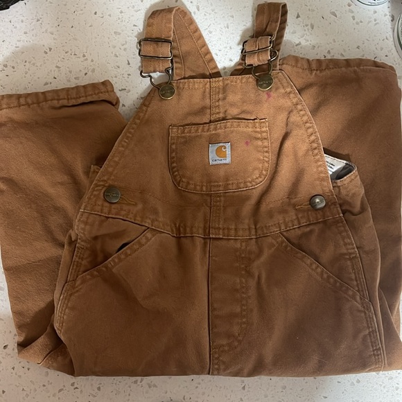 Carhartt Toddler 2T flannel lined overalls Tan - Picture 2 of 8